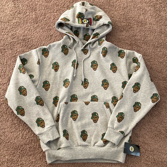 Tupac Cross Colours Hoodie Sweatshirt Size M Gray Green Brown 2Pac Tupac Shakur - Picture 2 of 7